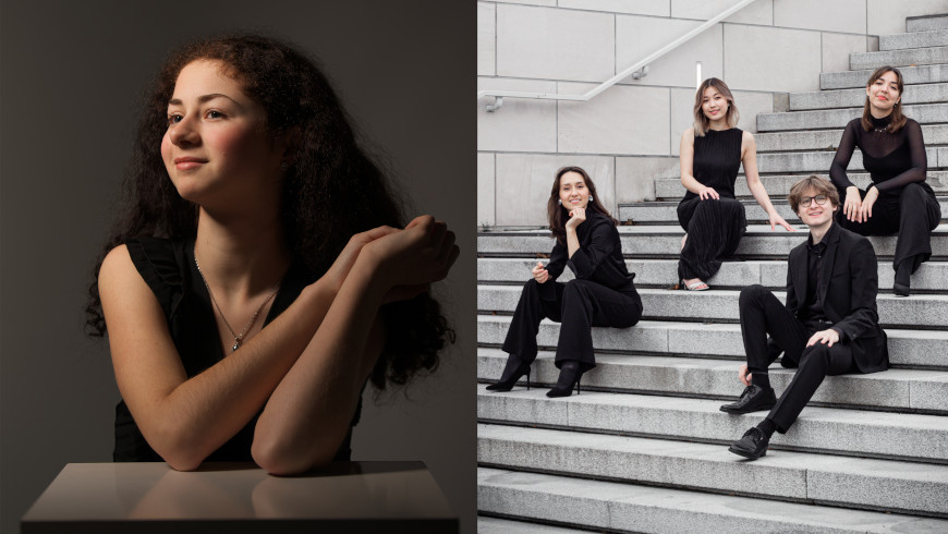 Die Künstler des Abends - links: Tabea Streicher, rechts: das Euphorie Quartett