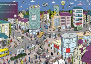 Wimmelbild Verschwörungsmythen