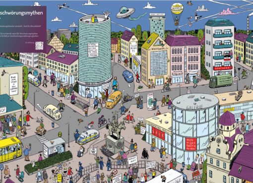 Wimmelbild Verschwörungsmythen
